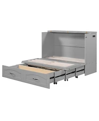 Streamdale Furniture Murphy Bed with Drawer, Usb Ports, Pulley Design - Gray