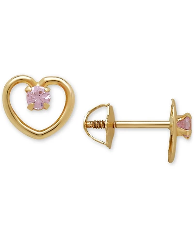 Children's Cubic Zirconia Open Heart Screwback Stud Earrings