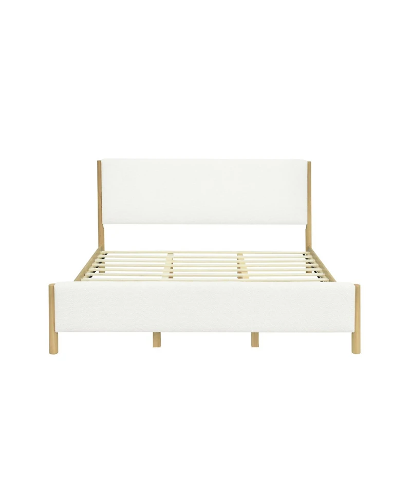 Streamdale Furniture Modern Boucle Upholstered Bed with Rubberwood Legs