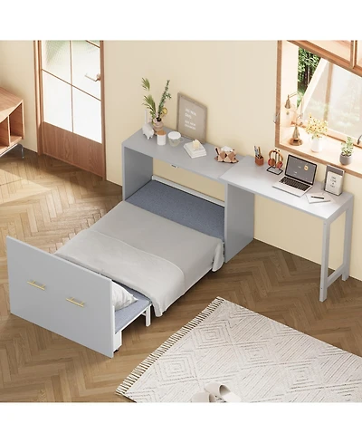Streamdale Furniture Twin Murphy Cabinet Bed with Desk - Gray