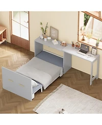 Streamdale Furniture Twin Murphy Cabinet Bed with Desk - Gray
