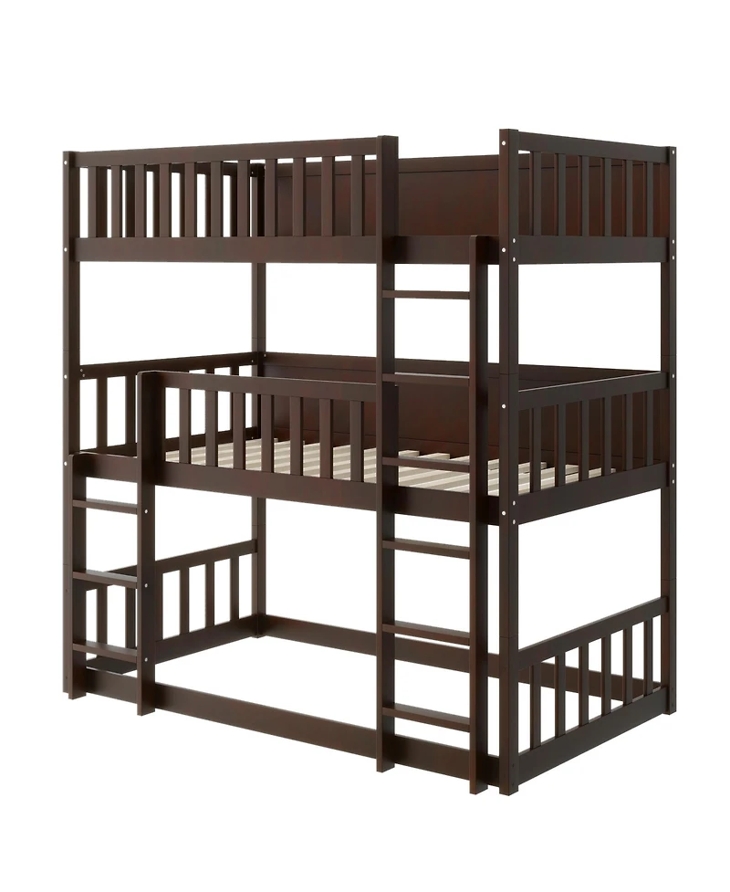 Streamdale Furniture Twin Triple Bunk Bed, Ladders, Guardrails, Espresso
