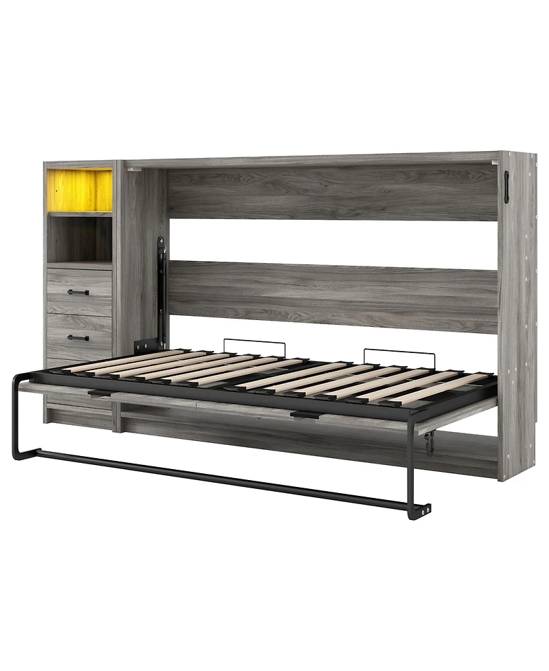 Streamdale Furniture + Twin + Wood (or Mdf, if that s the material) + Murphy Bed with Drawers & Led, Folds to Cabinet + Bed