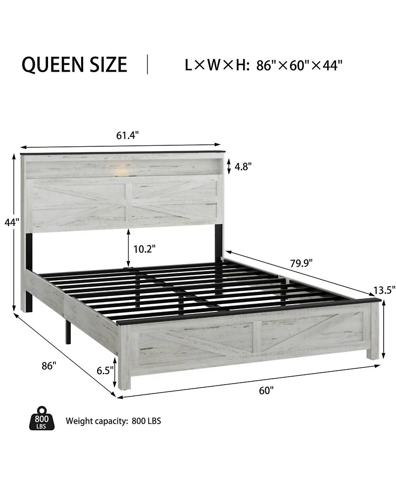 Streamdale Furniture Streamdale Queen Led Bed Frame with Charging & Storage - White