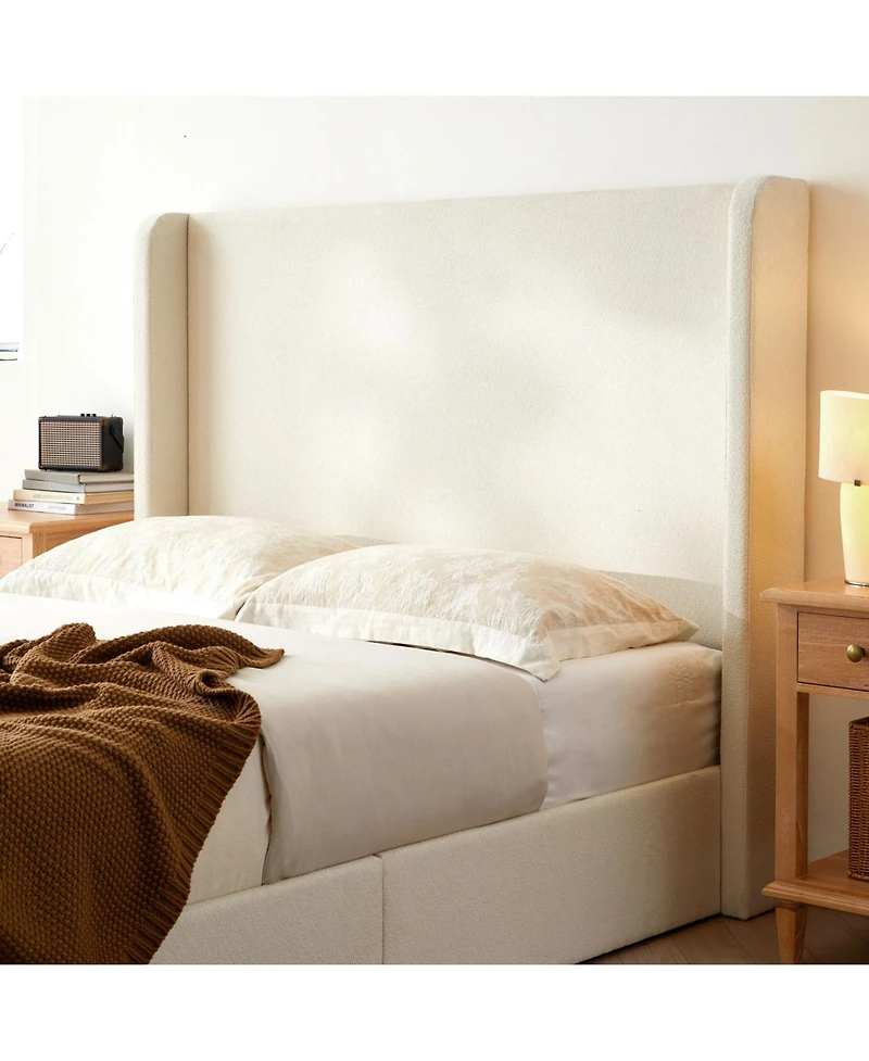 Streamdale Furniture Carmen Ivory Boucle King Upholstered Wingback Platform Bed