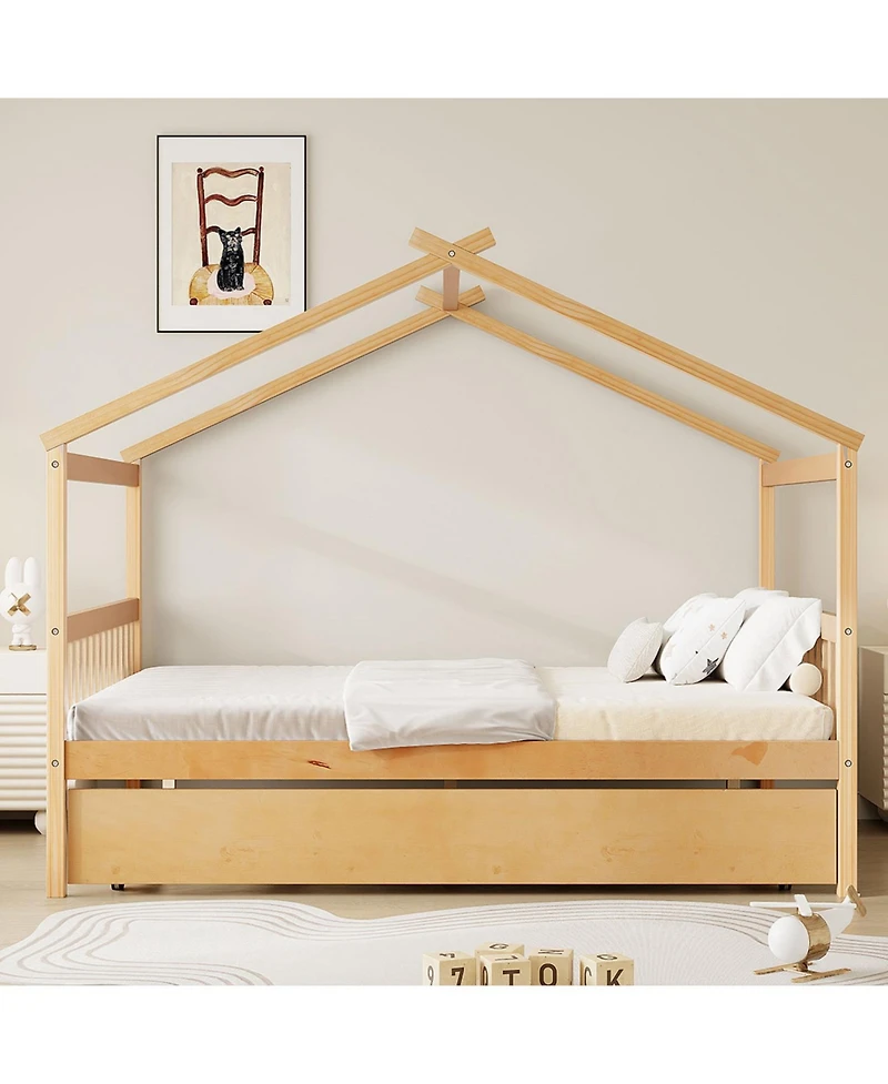 Streamdale Furniture Wooden House Bed with Twin Trundle