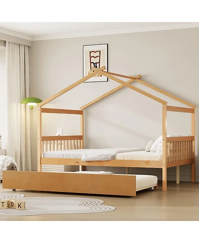 Streamdale Furniture Wooden House Bed with Twin Trundle