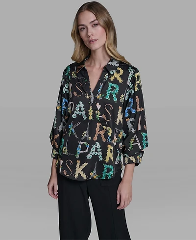 Karl Lagerfeld Paris Women's Printed 3/4-Sleeve Top