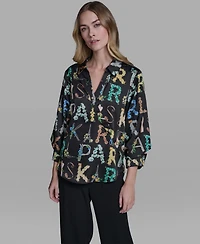 Karl Lagerfeld Paris Women's Printed 3/4-Sleeve Top