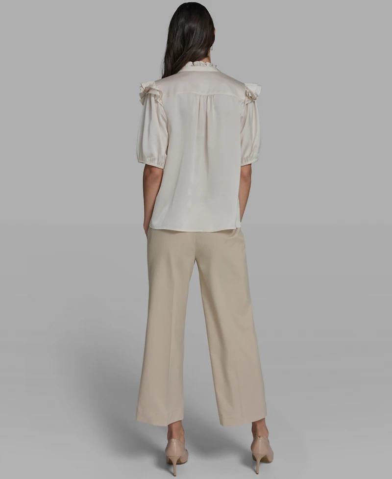 Karl Lagerfeld Paris Women's Ruffle Shoulder V-Neck Top