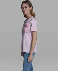 Karl Lagerfeld Paris Women's Rose Trim Knit Crewneck Top