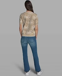 Karl Lagerfeld Paris Women's Flower Print Short-Sleeve Sweater