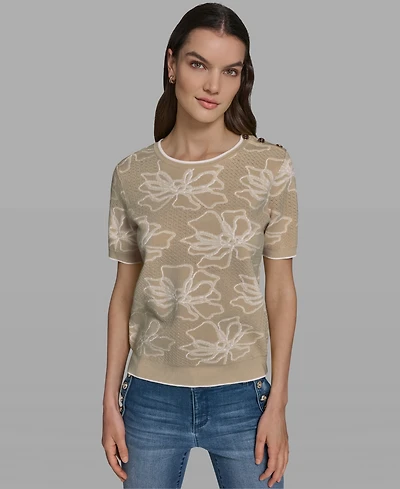 Karl Lagerfeld Paris Women's Flower Print Short-Sleeve Sweater