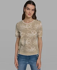 Karl Lagerfeld Paris Women's Flower Print Short-Sleeve Sweater