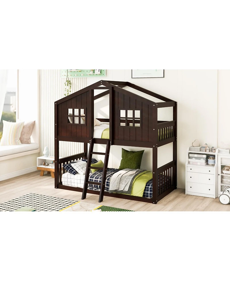Streamdale Furniture Twin Over House Bunk Bed With Ladder, Wood