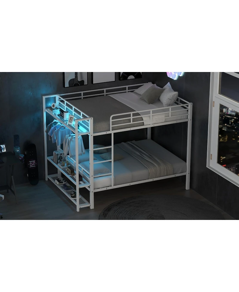 Streamdale Furniture Twin Over Full Metal Storage & Led Light Bunk Bed