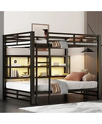 Streamdale Furniture Metal Queen over Queen Bunk Bed with Storage Cabinets and Led