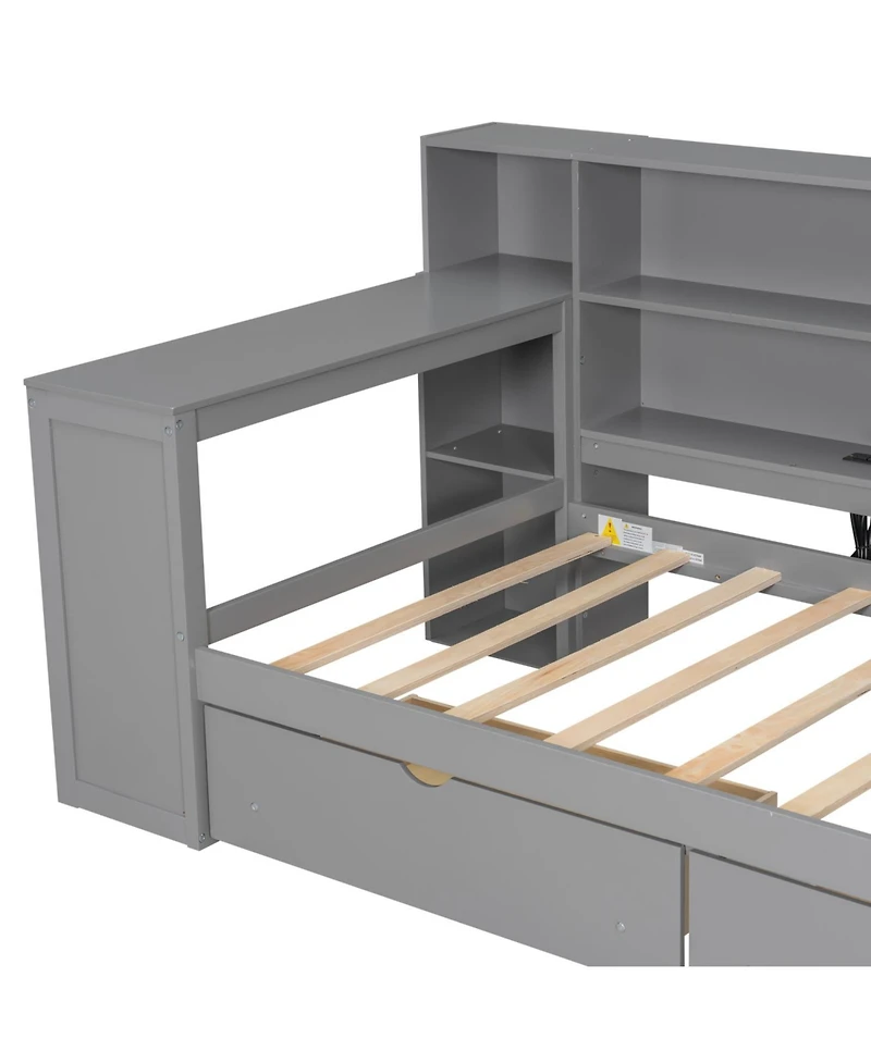 Streamdale Furniture Twin Platform Bed w/ Storage, Led, Desk, Charging, Upholstered Headboard