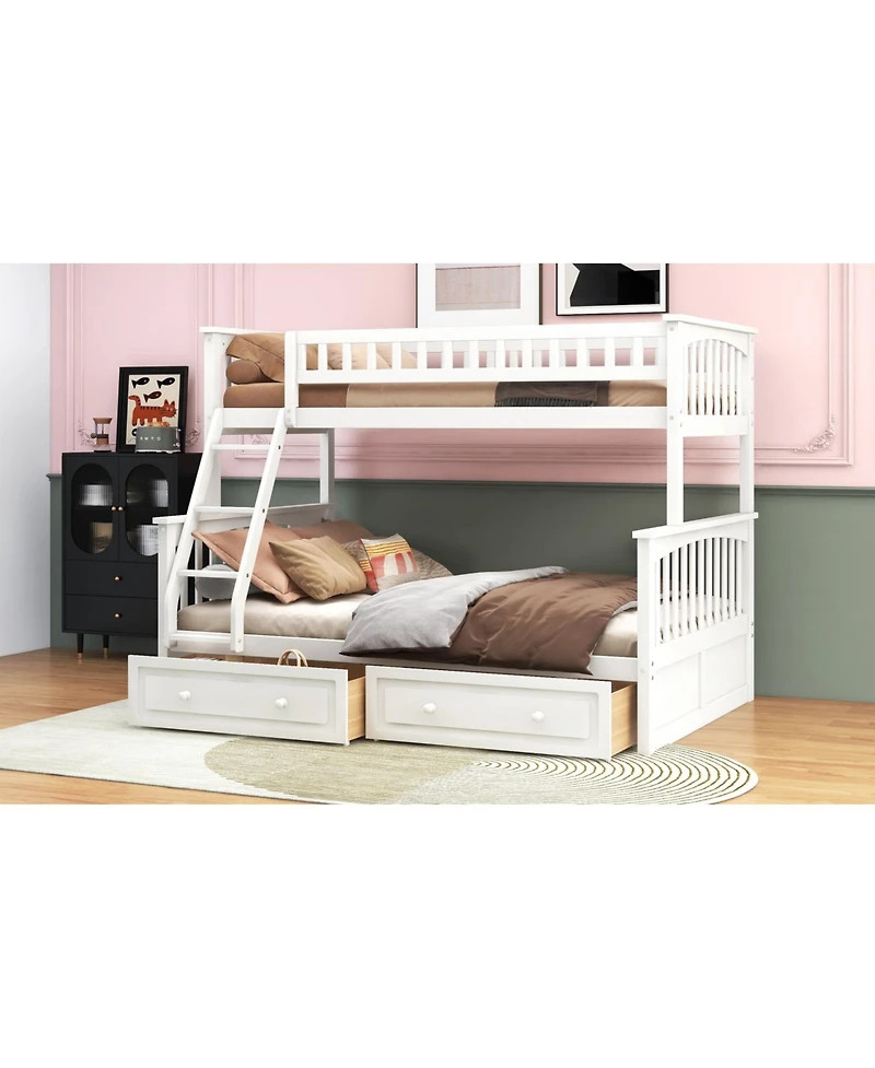 Streamdale Furniture Twin over Full Bunk Bed with Drawers, Convertible Beds, Gray