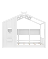 Streamdale Furniture Twin Floor House Bed Toddler, Montessori with Shelf, Playhouse Bed, Gray