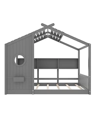 Streamdale Furniture Floor House Bed Toddler Kids Montessori w/ Shelf & Roof.