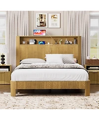 Streamdale Furniture Streamdale Queen Bed Frame- Storage Headboard, Charging Station, Natural