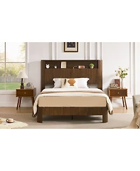 Streamdale Furniture Full Xl Bed Frame- Storage Headboard, Charging, Walnut