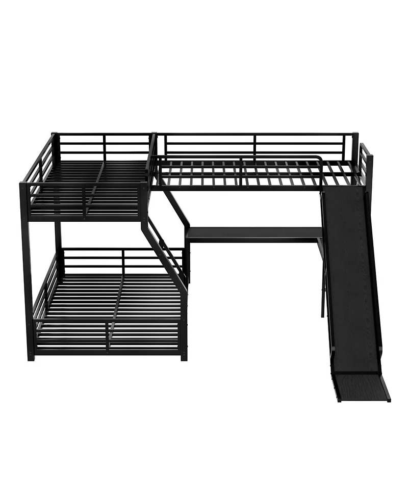 Streamdale Furniture L-Shaped Twin/Full Bunk Bed with Loft, Slide & Usb, Black