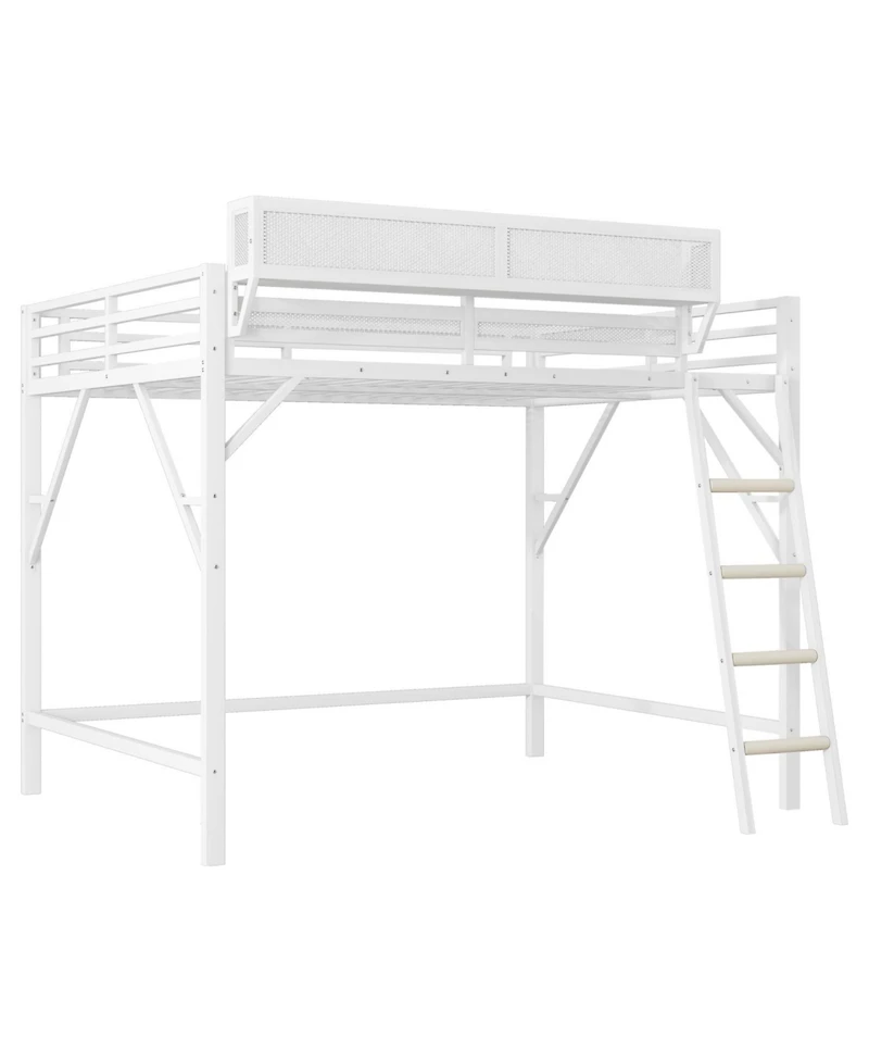 Streamdale Furniture Queen Size Metal Loft Bed with Shelves & Ladder