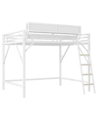 Streamdale Furniture Queen Size Metal Loft Bed with Shelves & Ladder