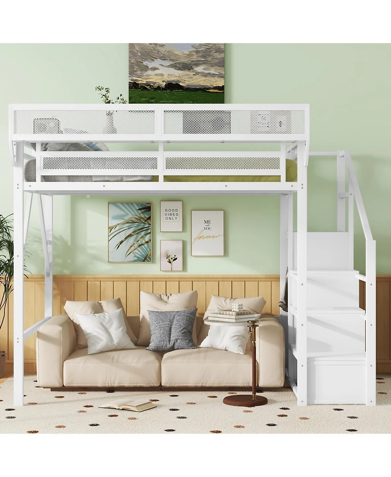 Streamdale Furniture Full Loft Bed with Stairs, Storage, & Wardrobe