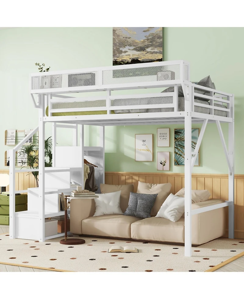 Streamdale Furniture Full Loft Bed with Stairs, Storage, & Wardrobe