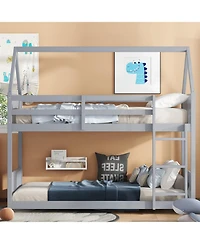 Streamdale Furniture Twin Over Twin Wood Guardrails House Bunk Bed