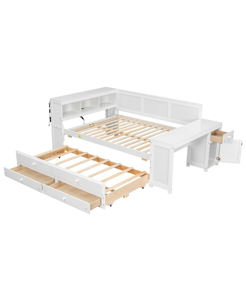 Streamdale Furniture Streamdale Full Size Daybed with Storage Drawers Trundle Charging Led Desk