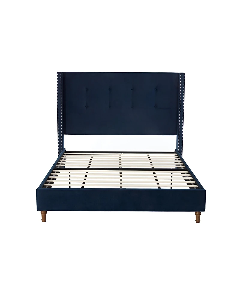 Streamdale Furniture Peyton Queen Upholstered Bed Blue Velvet, Easy Assembly