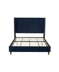 Streamdale Furniture Peyton Queen Upholstered Bed Blue Velvet, Easy Assembly