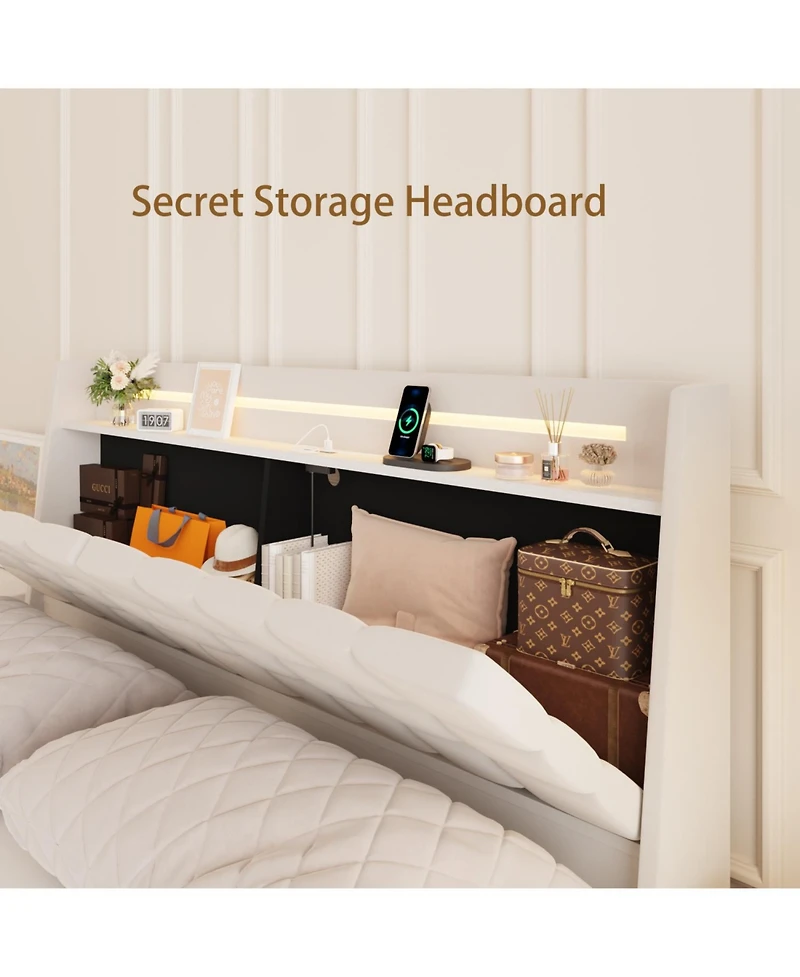 Streamdale Furniture King Floating Bed Frame with Led and Charger