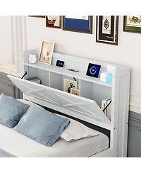 Full Size Wooden Storage Bed with Twin Trundle and Outlets