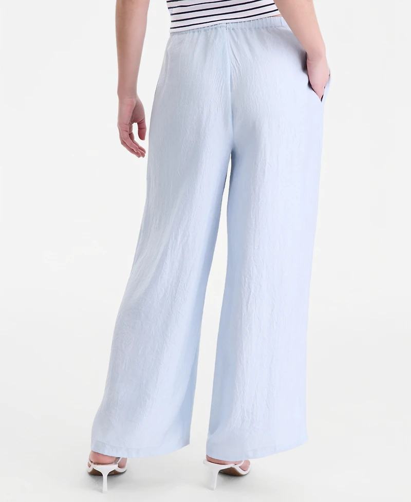 On 34th Women's Crinkle Satin Wide-Leg Pull-On Pants, Regular & Short, Macy's Exclusive
