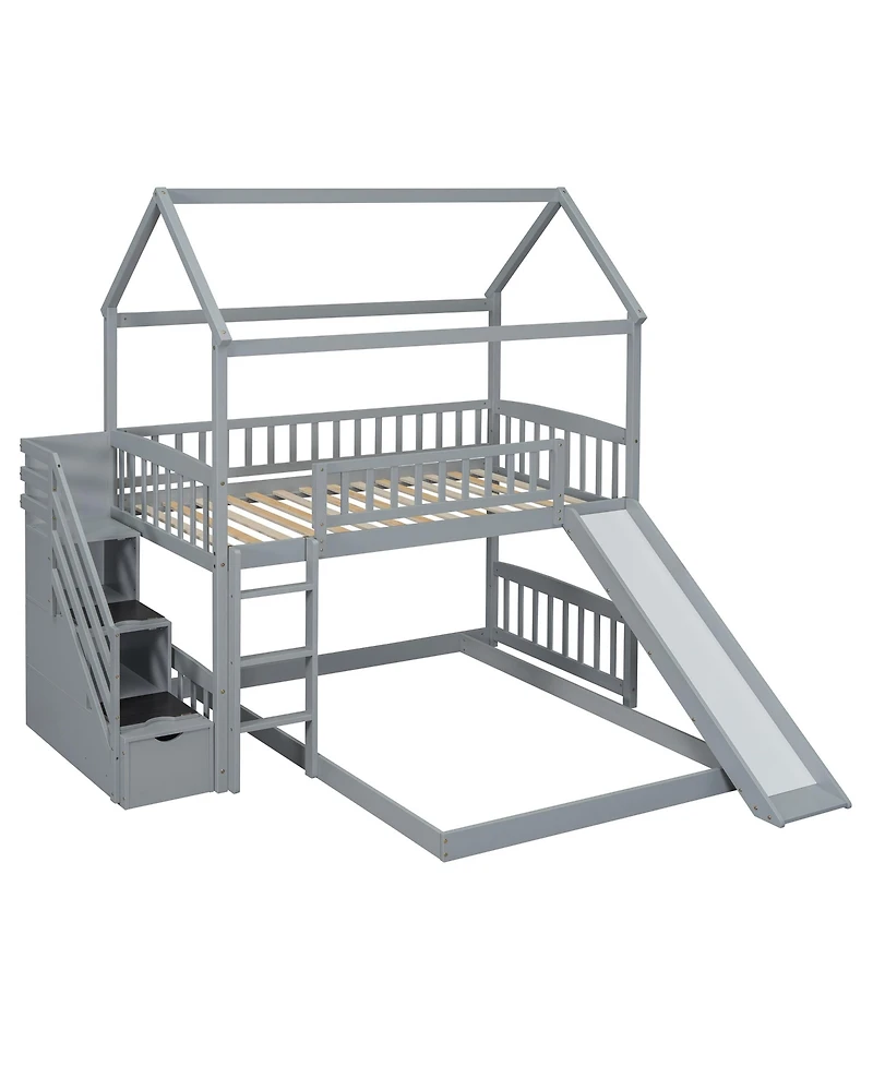 Streamdale Furniture Streamdale Twin Bunk Bed with Drawers, Slide, White