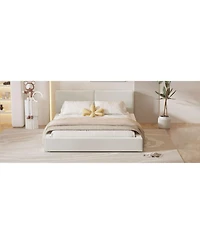 Simplie Fun Queen Upholstered Platform Bed with Velvet Fabric, Grounded Solid Frame, Gray