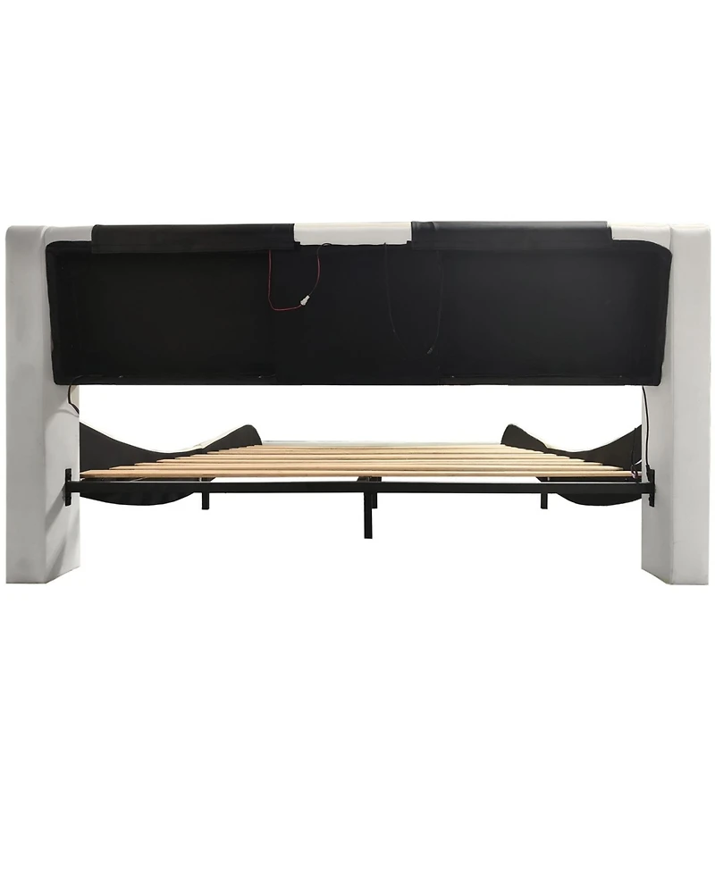 Streamdale Furniture + Platform Bed + Faux Leather + Led Lighting, Bluetooth, Massage + Bed