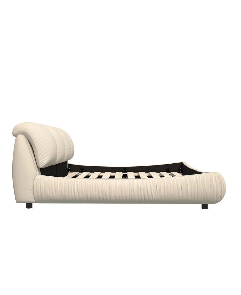 Streamdale Furniture Beige Upholstered Platform Bed with Oversized Backrest