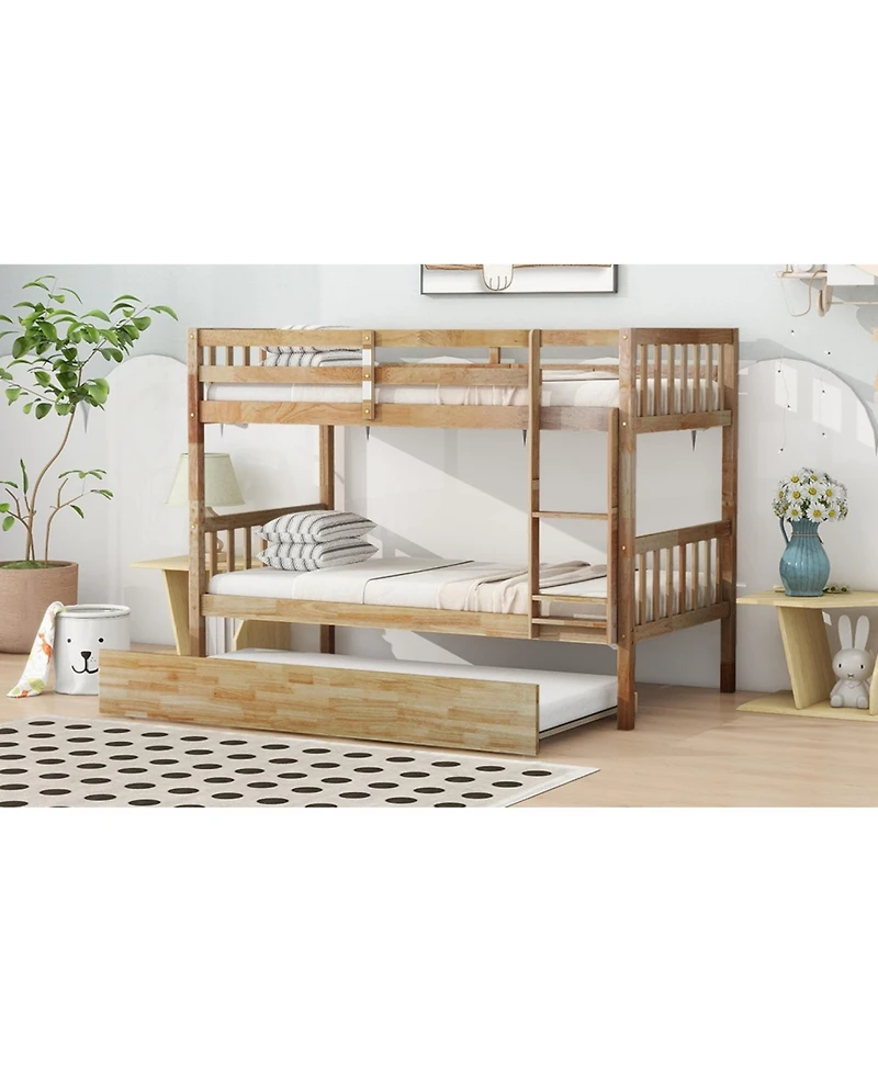 Streamdale Furniture Twin Wood Bunk Bed with Trundle and Convertible Beds