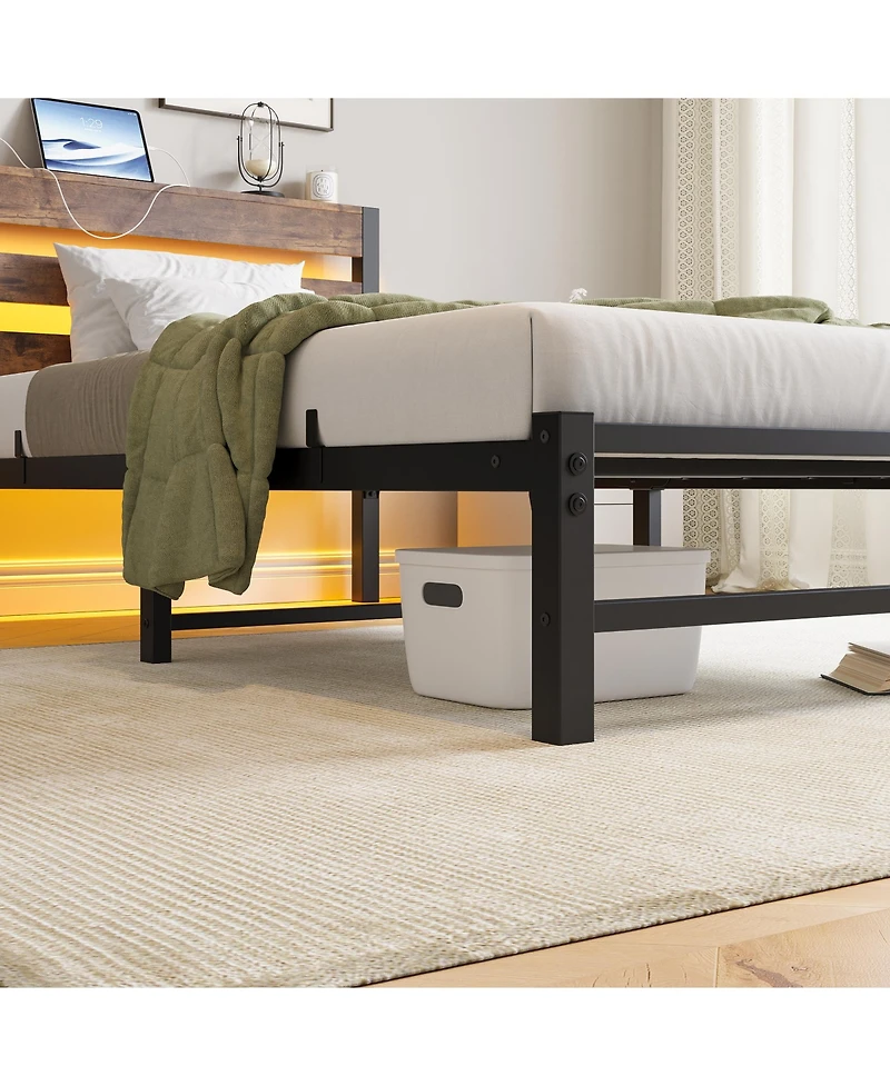 Streamdale Furniture Streamdale Twin Bed Frame with Headboard, Usb Charging, Led