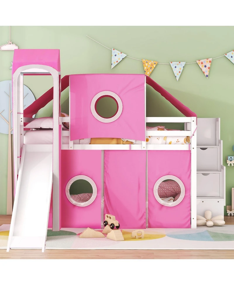 Streamdale Furniture Full Size Loft Bed with Tent and Tower