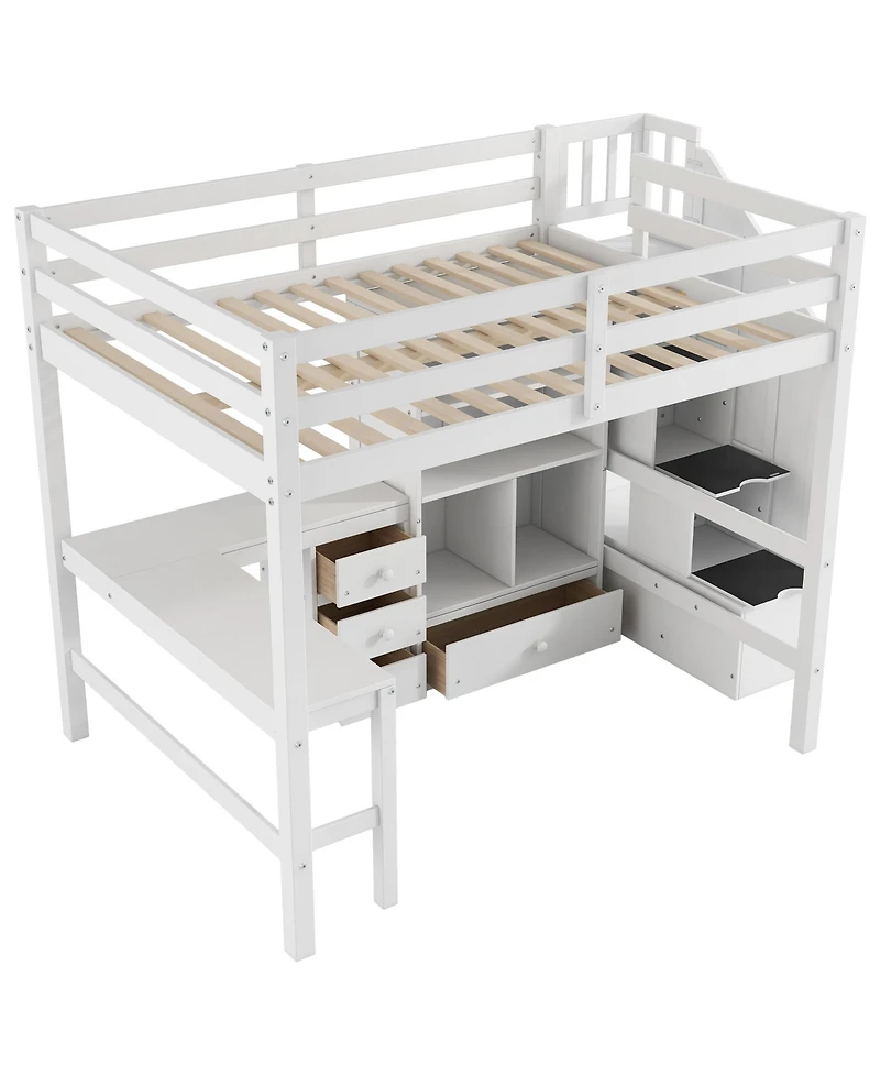 Streamdale Furniture Full Loft Bed with Desk, Drawers & Storage Staircase