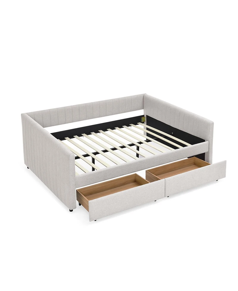 Streamdale Furniture Beige Linen Upholstered Daybed with Trundle