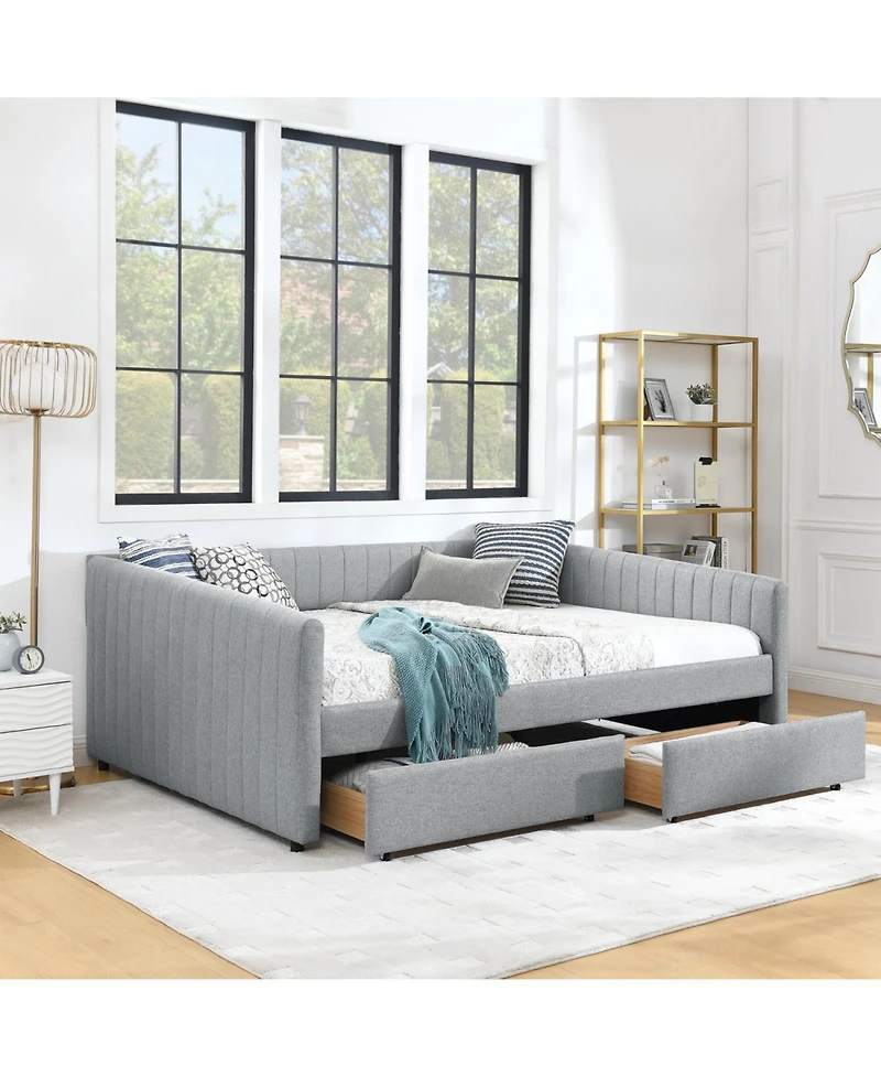 Streamdale Furniture Grey Upholstered Daybed with Storage Drawers, 86.5" x 65" x 30"