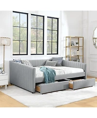 Streamdale Furniture Grey Upholstered Daybed with Storage Drawers, 86.5" x 65" x 30"